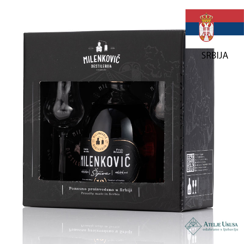 Milenkovic Rakija Od Šljiva 12god. 0.7l + 2 čaše